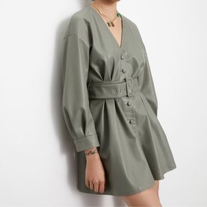 NWT Zara Faux Leather Belted Dress Large 🤎 Blogger Favorite • Chic • Elevated